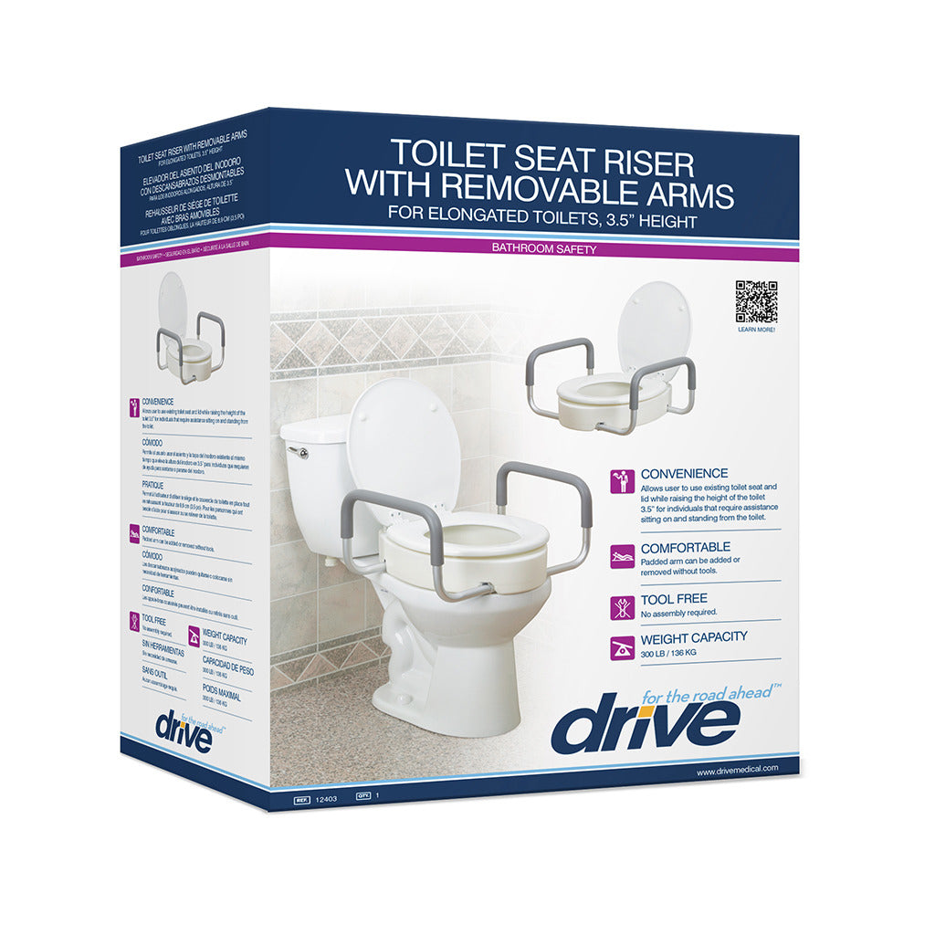 Raised Toilet Seat Riser with Removable Arms